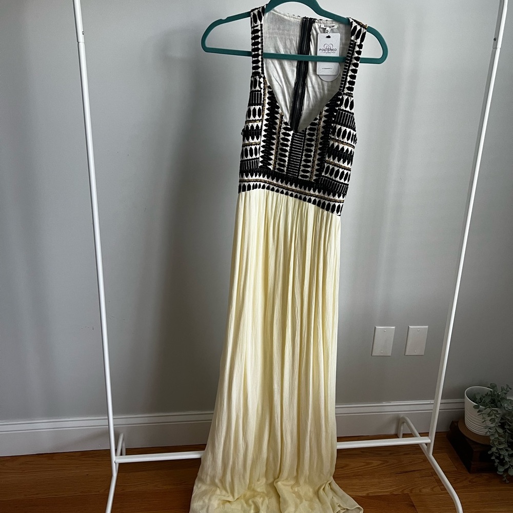 NWT Embroidered gown cream black gold